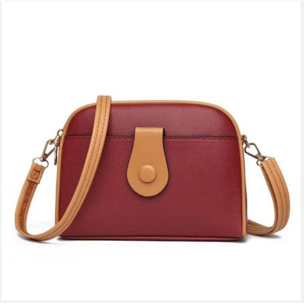 Cross Body Bag Small Women Purse Maroon‎ And Brown 8" X 6" X 3"